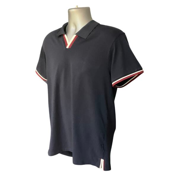 Mark Asher New York Blue Split V-Neck Short Sleeve Casual Polo Size L - Picture 2 of 8